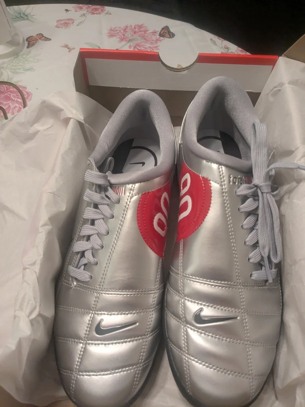 Nike Women's Silver & Red Metallic Shoes